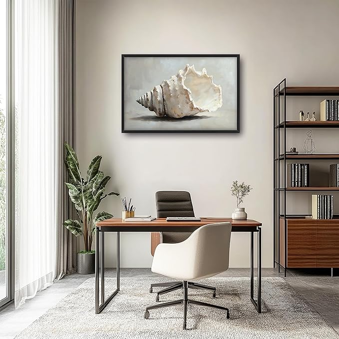 Seashell Large Decor Wall Art Framed Pictures for Living Room, Ocean Seashell Oversized Canvas Print Painting Modern Extra Large Framed Artwork for Bedroom Office Home Decor 36"x24"