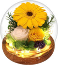Sunflower Gifts for Women Mom Birthday Gifts for Her Preserved Real Flowers in Glass Dome with LED Strip, Forever Flowers Gifts for Wife Girlfriend Mom on Mother Day Birthday Valentine Day