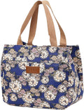 Dreubea Women's Floral Print Canvas Tote Bag - Small Reusable Shopping Handbag for Groceries, Takeout, Eco-Friendly Purse