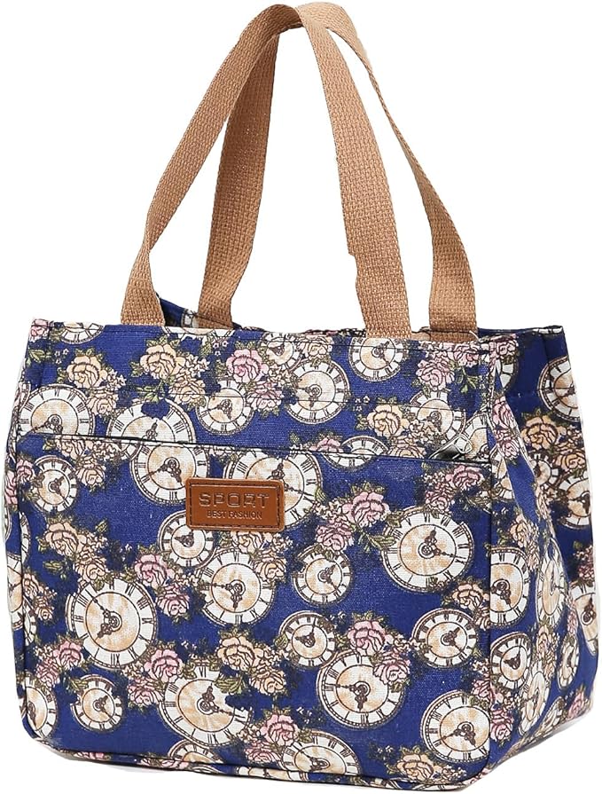 Dreubea Women's Floral Print Canvas Tote Bag - Small Reusable Shopping Handbag for Groceries, Takeout, Eco-Friendly Purse