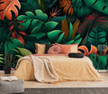 Colorful Tropical Flowers and Leaves Seamless Pattern Mural, Fresh and Unique Background Wall Decorations（Non-self-Adhesive）
