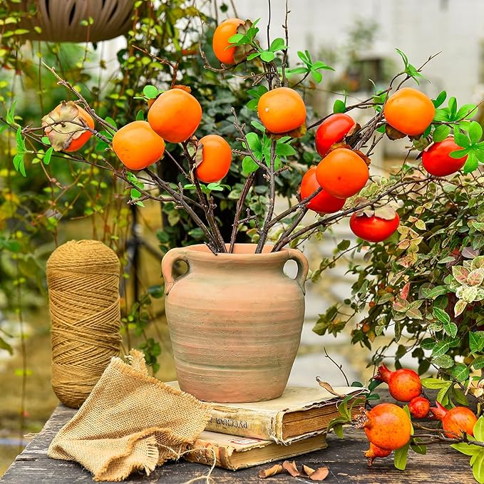 Sungmor Rustic Ceramic Flower Vase with Handles, Decorative Pottery Vase 7 Inch Terracotta Plant Pots, Cement Textured Vases Home Decor, Indoor Fresh Flowers Planter, Dried Flower Arrangements