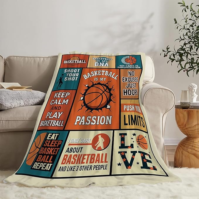 Basketball Blanket for Boys Basketball Sport Throw Blanket Soft Cozy Fleece Fuzzy Stuffed Plush Flannel Gifts for Girls Women Kids Adults 40''x50''