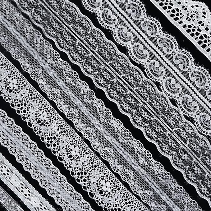 80 Yards White Lace Trim Ribbon,8 Rolls Crochet Sewing Assorted Patterns Vintage Floral Lace Ribbons for Sewing DIY,Gift Wrap,Scrapbooking, Bridal Shower Wedding Decor, 10 Yards Each Roll
