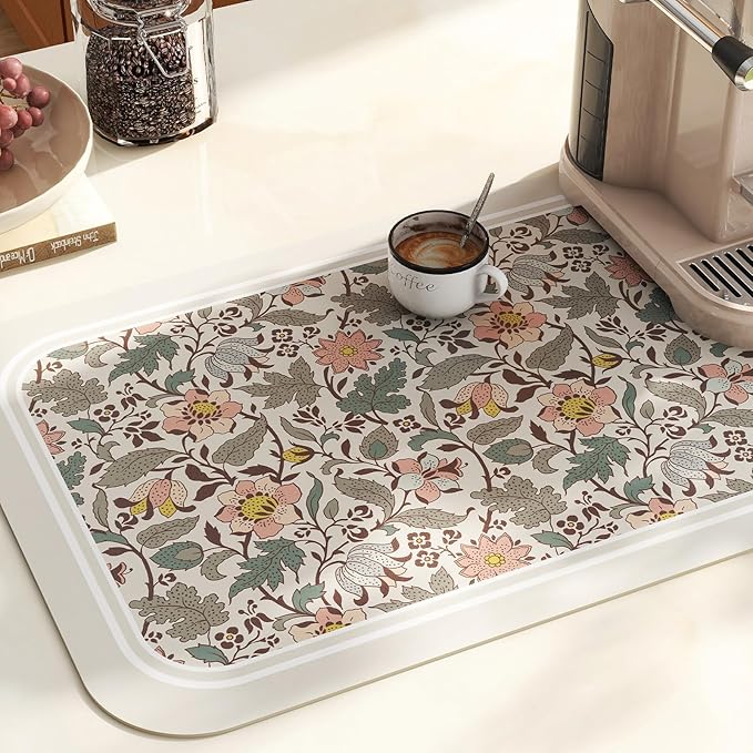 ISAENNE French Floral Rectangle PVC Placemats Set of 6, Waterproof and Heat-Resistant Place Mat,Decoration for Kitchen, Dining, Party,Holiday, New Year,12"*17"