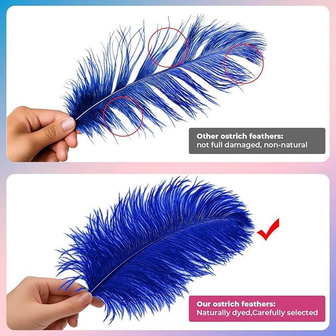 Piokio 10 pcs Natural Blue Ostrich Feathers 14-16 inch(35-40 cm) Bulk for Wedding Party Decoration Gatsby Decorations