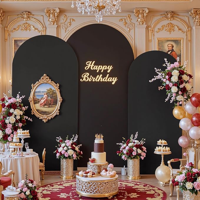 Black and Red Arch Backdrop Cover 8FT 7.2FT 6.6FT Arch Covers Stretchy Backdrop Set of 3, Wedding Arch Cover Spandex Fitted Double-Color Fabric Arch Covers for Party Baby Shower Birthday Decoration