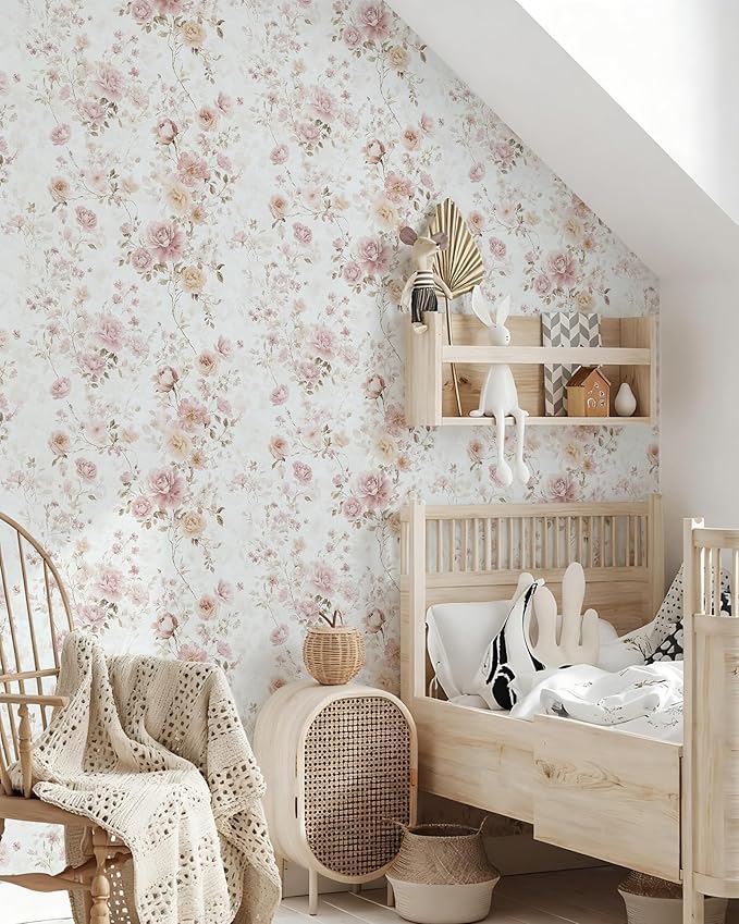 Vintage Floral Peel and Stick Wallpaper Pink Vintage Contact Paper 17in×118in Pink Rose Wallpaper Self Adhesive Removable Boho Wall Paper Waterproof for Bathroom Bedroom Decorative Vinyl Roll