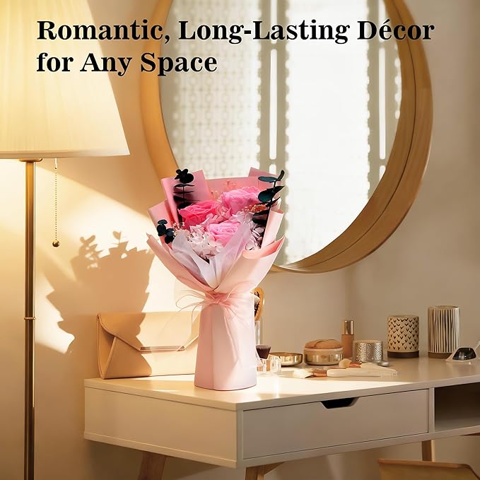 Flower Bouquet Gifts for Her, Flowers for Delivery Prime, Preserved Roses Flower Gifts for Women, Valentines Flowers, Mom Gifts from Daughter Son, Birthday Gifts, Real Roses,Pink Roses