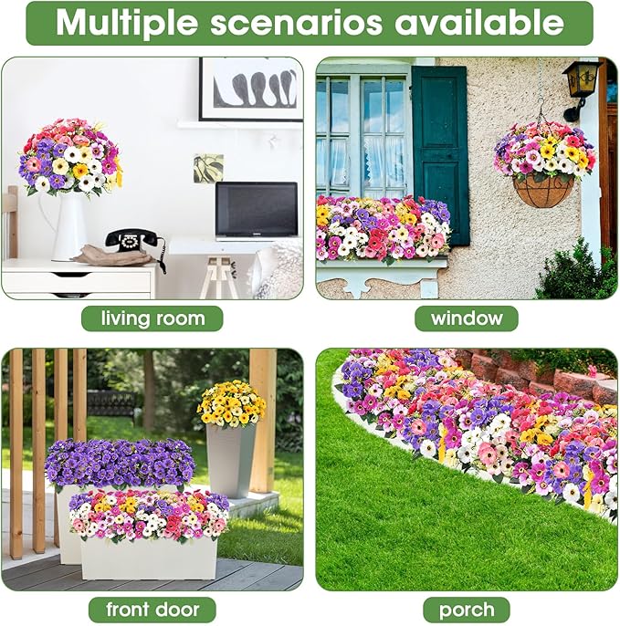 Ouddy Decor 12 Bundles Artificial Flowers for Outdoors Decoration, Fake Daisy Silk Flowers UV Resistant Artificial Plants for Spring Summer Garden Porch Window Box Room Home Decor, Mixed Color
