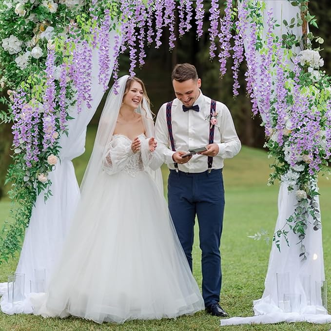 36 Pack Light Purple Wisteria Hanging Flowers, 3.44 Ft Fake Hanging Flowers, Artificial Wisteria Garland Vines for Wedding Room Backdrop Outdoor Patio Garden Decoration