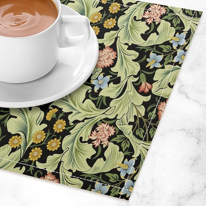 William Morris Placemats Rural Farmhouse Vintage Floral Art Printed Dining Table Mats Set of 4 for Home Kitchen Holiday Picnic Party Decor 12x18in