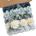 Blue Artificial Flowers Combo Box Set Gradient Color Flower Leaf with Stems for DIY Wedding Bouquets Centerpieces Baby Shower Party Home Decorations