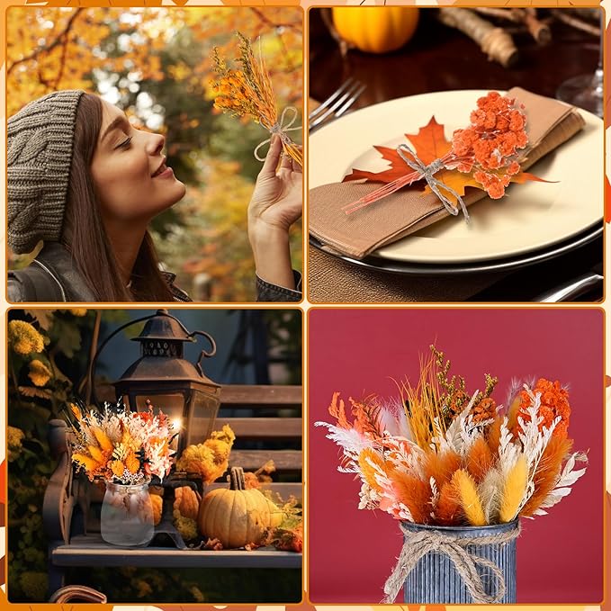 10 Pack Dried Flower Bouquets Mini Dried Flower with Stem Dried Embossing Natural Flower Bundles Artificial Flower Dried Floral Arrangement for Vase DIY Wedding Decor (Orange Series)