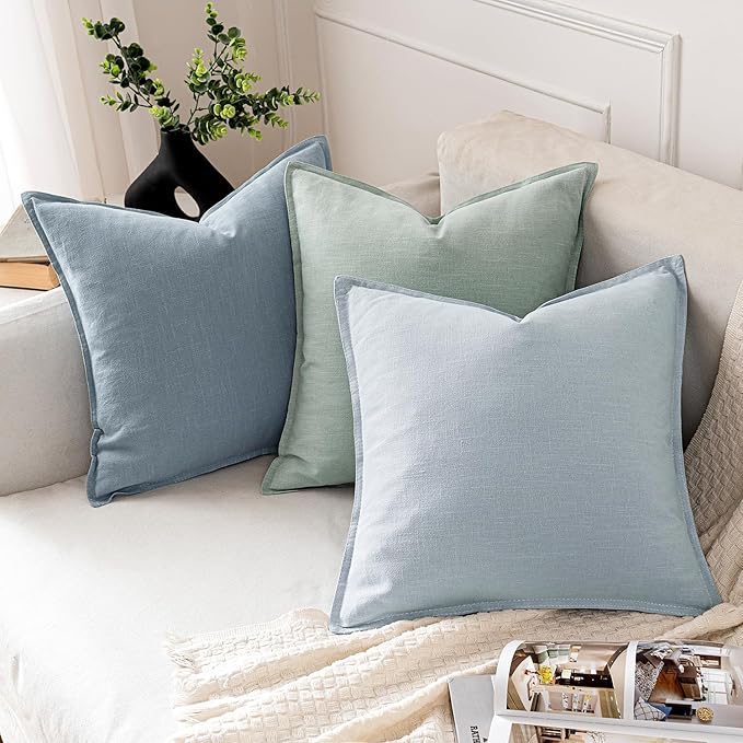 MIULEE Decorative Linen Pillow Covers 28x28 Inch Light Blue Boho Farmhouse Neutral Couch Throw Pillows for Bed Pack of 2 Accent Modern Pillowcase Sofa Livingroom Home Decor