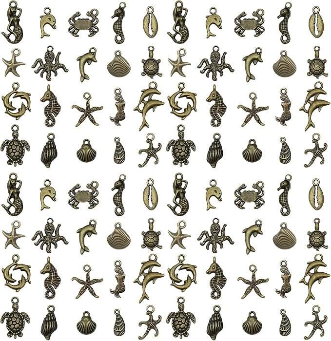 WOCRAFT 60pcs Antique Bronze Ocean Bracelet Charms for Jewelry Making Sets DIY Necklace Bracelet Keychain Crafting Charms Kit Craft Supplies (SN883)
