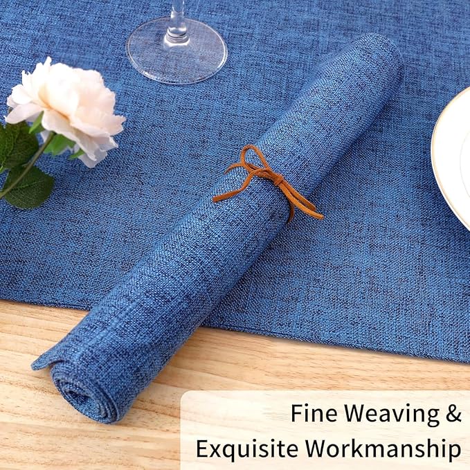 Homaxy Cloths Placemats for Dining Table Set of 12, Heat Resistant Washable Cotton Linen Blend Table Mats, Easy to Clean Place Mats for Indoor Outdoor Party Kitchen Decoration, 13" x 19", Blue