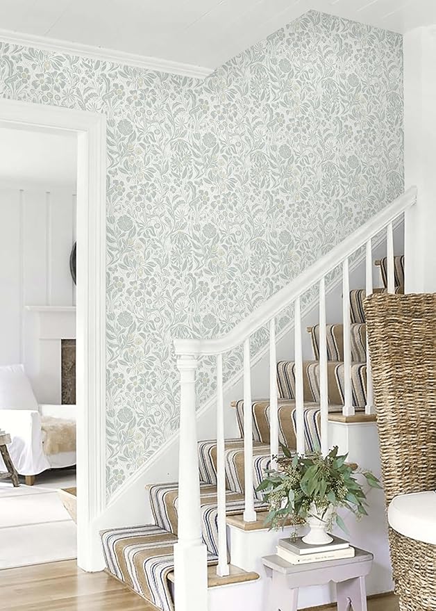 Heroad Contact Paper Floral Peel and Stick Wallpaper Green Botanical Wallpaper Self-Adhesive Removable Stick on Wall Paper for Cabinets Drawers Waterproof Bedroom Wall Decor Vinyl Roll 17.3''x393''