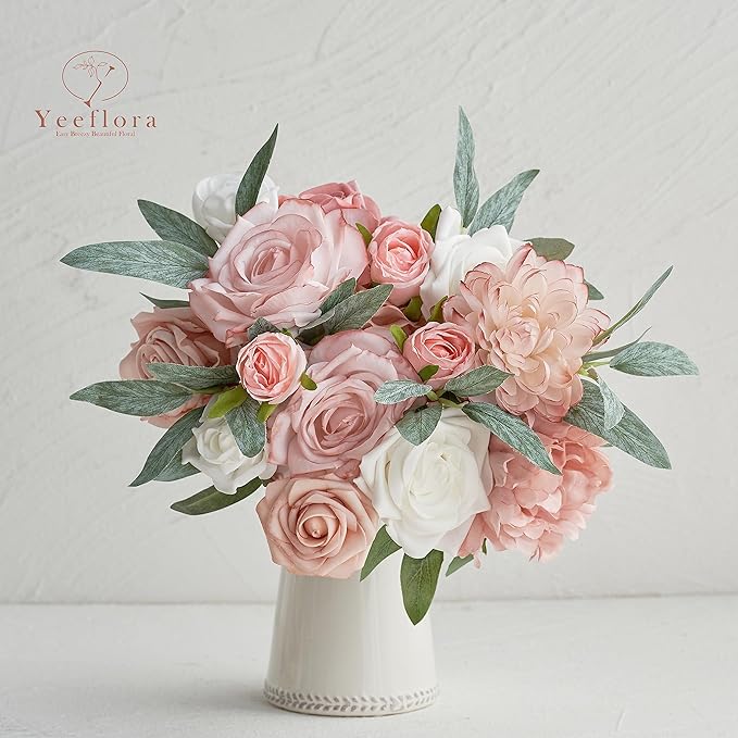 Artificial Flowers, 25pcs Artificial Rose for DIY Wedding Bouquets Centerpieces Arrangements, Pink Foam Roses with Stem for Bridal Shower Party Home Decorations
