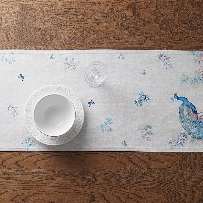 Maison d' Hermine Tablerunner 14.50"x108" 100% Combed Cotton Premium Decorative Runners, Kitchen, Party, Wedding, Restaurant & Camping, Peacock Utopia (Double Layer)