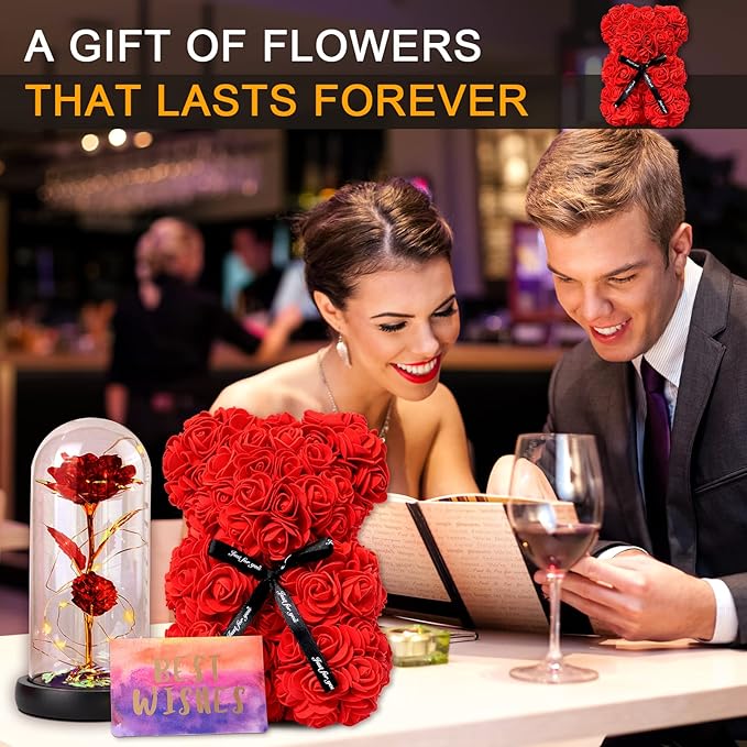 Handmade Gifts for Her Anniversary Romantic,Gorgeous Birthday Gifts Unique Preserved Roses Forever Flowers with I Love You in 100 Languages Necklace Giftsfor Wife Girlfriend Wife Mom Gifts