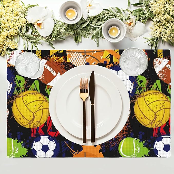 Watercolor Balls Placemats Set of 4, 12x18 Inch Non-Slip Washable Heat Resistant Linen Fabric Table Mats,Place Mats for Holiday Party