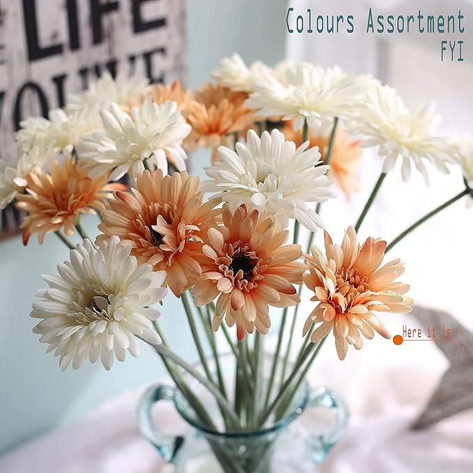12pcs Artificial Gerbera Daisies,22 Inch Long Stem Silk Daisy Flowers,Realistic Artificial Flower Mums for Home Décor Centerpiece Wreath Supplies Wedding Bouquet,Elegant Yellow