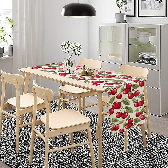 Cherry Table Runner,Spring Summer Fruit Tropical Birthday Party Decorations Dining Room Home Kitchen Table Decor 13 x 108Inch