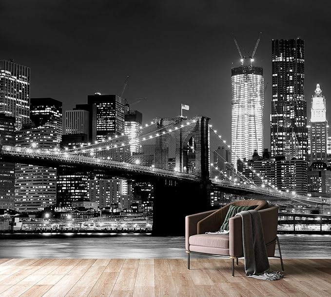 PYFFYP- Black City Night Wallpaper murals for Living Room(Not Peel and Stick)