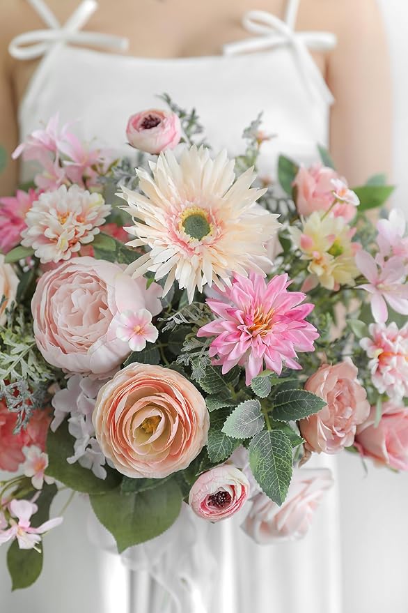 Artificial Flowers Roses Fake Flowers with Stems Light Pink Artificial Flowers for DIY Bridal Bouquets Faux Flowers Centerpieces for Table Home Decor