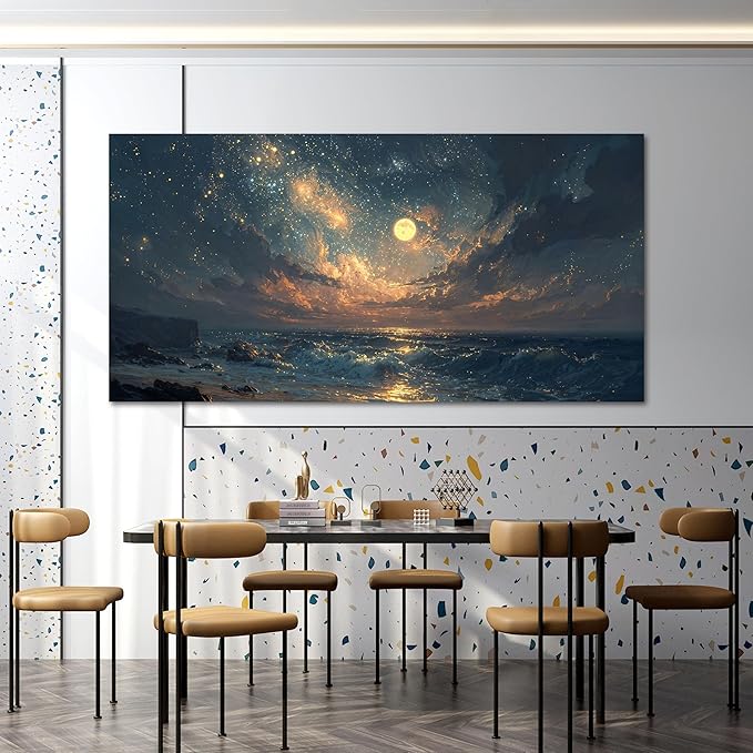 Canvas Wall Art Decor Beach Ocean Waves Wall Art Pictures For Living Room Decorations Gold And Blue Art Wall Decor Artwork For Walls For Bedroom Office Canvas Pictures For Wall Decor 20×40 Inch