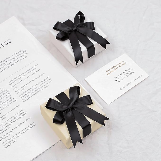 Black Satin Ribbon, Double Faced 5/8 Inch X 25 Yards Black Ribbon, Premium Satin Ribbons for Gift Wrapping, Crafts, Hair Bow Making, Sewing, Flower Bouquet, Wedding Party Decor