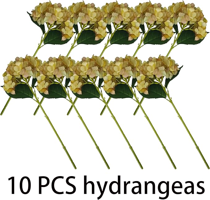 Yellow Hydrangea Artificial Flowers,10 Pcs Yellow Faux Hydrangea Flowers,Artificial Hydrangeas Flowers with Stems,Fake Hydrangeas,Silk Hydrangeas Flowers with Stems for Home Decor