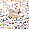 600Pcs Natural Flower +Butterfly Stickers,Self-Adhesive PVC Vintage Butterfly Stickers for Scrapbook,Laptop,Journal,DIY Project