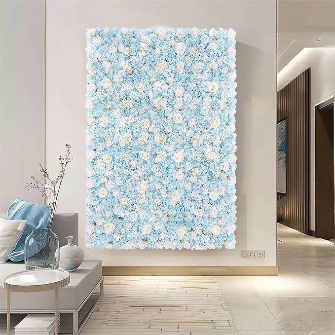 Wedding Flower Wall Backdrop Panels - Blue 24 Packs 3D Floral Wall for Birthday Party Baby Shower Photography Decoration