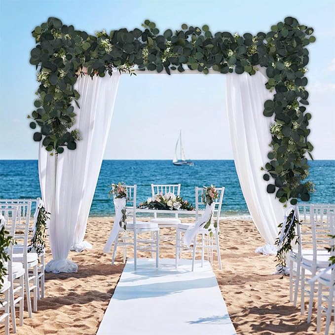 6Pcs Eucalyptus Garland, 6FT Green Flower Garland Decor, Artificial Faux Eucalyptus Leaves Greenery Vines for Table Runner Wedding Bedroom Mantle Centerpieces Backdrop Decorations