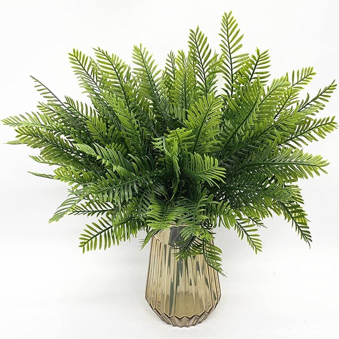 PASYOU Artificial Boston Fern Plants, Greenery Leaves Bamboo UV Resistant Fake Plastic Plant for Outdoors Indoor Hanging Planter Front Porch Garden Farmhouse Decoration 8 Pack