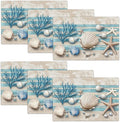 Summer Sea Shell Placemats Set of 6, Coastal Starfish Place Mats, Rustic Summer Ocean Dining Table Mats, Washable Placemats for Kitchen Dining Room 18L'' × 12W''