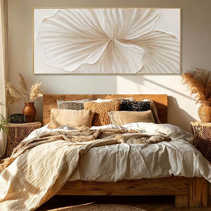 WINKAILIN White and Gold Wall Art Abstract Flower Painting Modern 32x70 Extra Large Canvas Artwork Minimalist Wall Decor for Bedroom Living Room Office Home