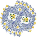 Lemon Table Placemats Set of 6 Blue Tile Print Linen Placemats for Indoor Outdoor Party Home Desktop Kitchen Dining Room Decor 12x18 Inch