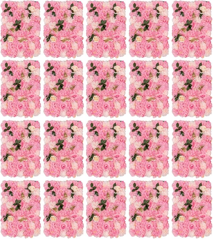 20 PCS Artificial Flower Wall Panel,Each Panel 24" x 16"3D Silk Rose Hydrangea Floral Backdrop,Handmade Eco-Friendly Flower Wall Photo Backdrop Decor (type2)