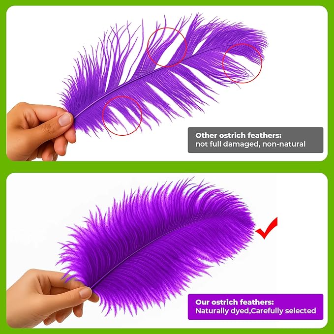 Piokio 20pcs Natural Purple Ostrich Feathers 10-12 inch (25-30cm) Bulk Feathers for Wedding Party Centerpieces, Home Decoration and DIY Clothing, Gatsby Decorations