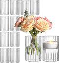 ComSaf Glass Cylinder Vases Pack of 12, Clear Ribbed Bud Vases for Centerpieces Weeding Decoration, 6 inch Tall Clear Flower Vases in Bulk, Hurricane Candle Holder for Party Home Decor