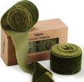 Velvet Ribbon for Gift Wrapping Olive Green Handmade Fringe Ribbons for Crafts Bouque Christmas Decorations 2 Rolls 1 1/2 Inch x 2 Yd (4 Yards Total)