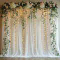 Tulle Curtain Backdrop with 300 LED Fairy Lights for Parites Wrinkle-Free Sheer Curtain Drapes Photo Back Drop for Wedding Baby Shower Bridal Shower Birthday Dance Home Décor- 10ft×10ft, White