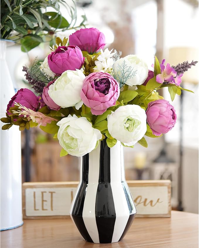 FiveSeasonStuff Vintage Artificial Peonies Silk Peony Flowers and Hydrangeas for Wedding Bridal Home Décor – Beautiful Floral Centerpiece Arrangement with 2 Bouquets (Bloom Purple and White Mix)