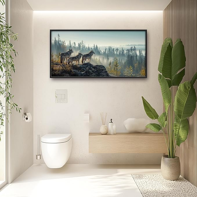 Framed Large Pictures Wall Art for Living Room, Forest Wolves Oversized Wall Decor Wolf Animal Canvas Print Painting Extra Large Framed Artwork for Bedroom Office 60"x30"