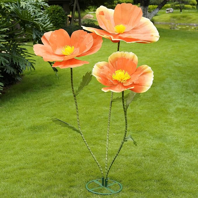 Giant Flowers for Decoration,Large Paper Flowers with Stand,Artificial Flowers for Home Decor,Wedding Background Decor,Shop Window Display,Photography Props,Banquet Party (Orange)