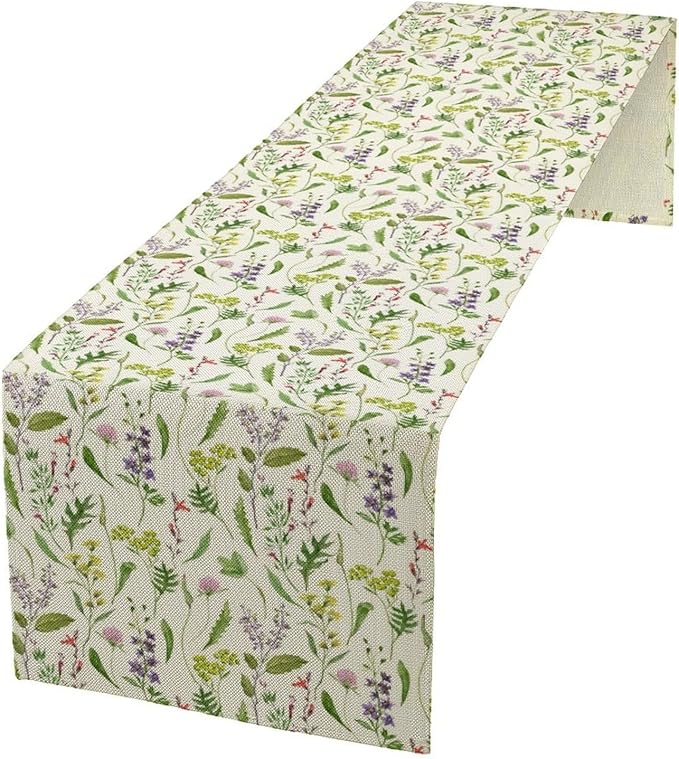 Wildflower Table Runner, Watercolor Green Botanical Flowers Vintage Bohemian Design Table Runner for Kitchen Dining Home Party Home Decor , 13x36 Inch