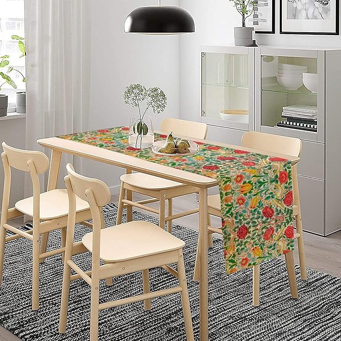 William Morris Original Design Red Rose Table Runner Vintage Floral Table Runner for Dining Table Decor 13 x 60 Inch